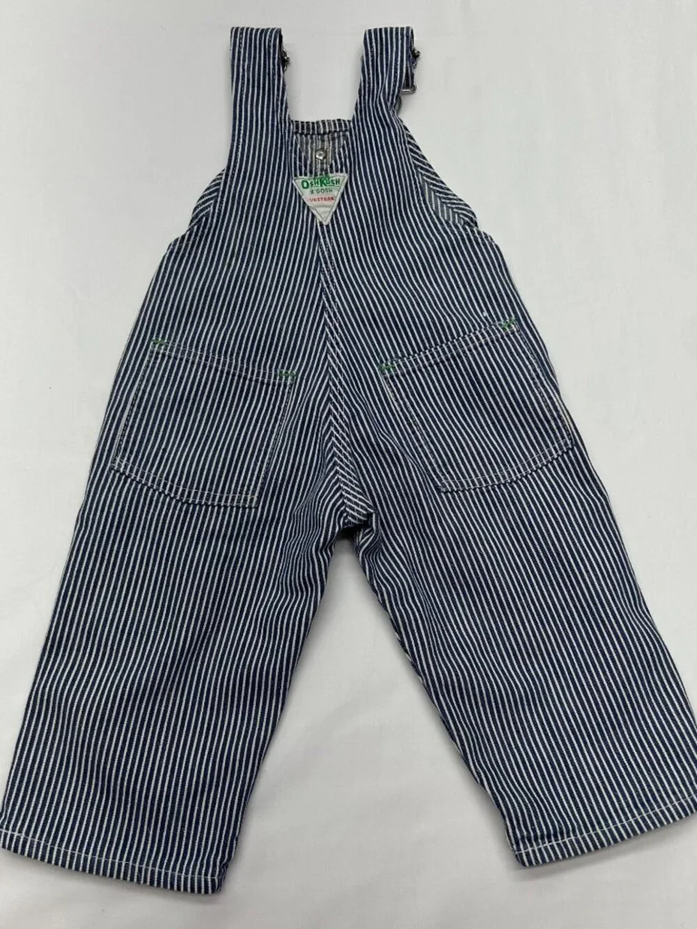Vintage OshKosh BGosh Sanforized Blue & White Striped Overalls Adjustable Straps